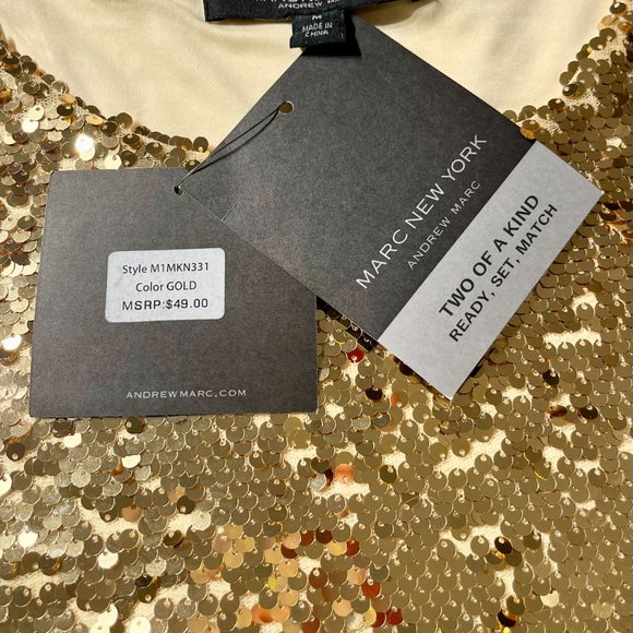 MARC NEW YORK Gold Sequin Sleeveless Holiday Party Top Size Medium New W/ Tags - Picture 8 of 8